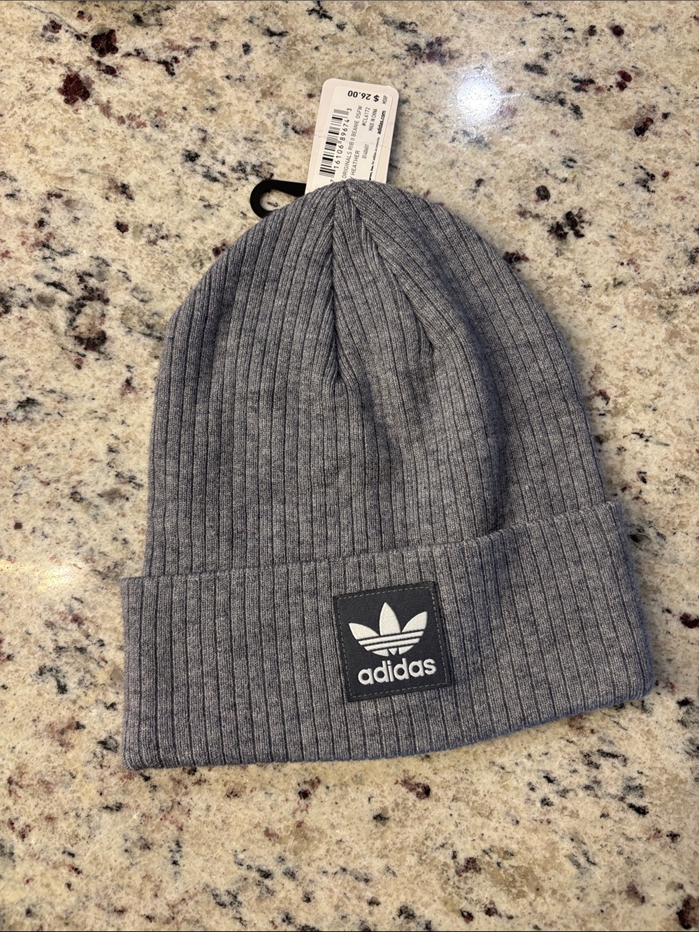 adidas Gray Ribbed Cuffed Beanie with Trefoil Patch